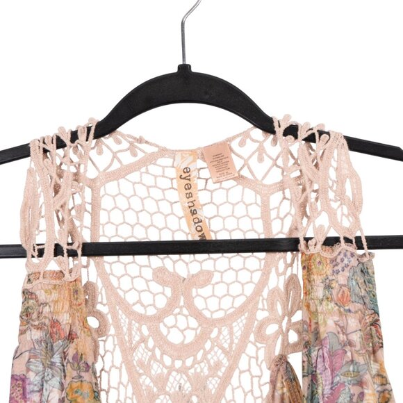 Eyeshadow Vest XL Womens NEW Floral Lace Back Sleeveless Boho Tan Cream - Picture 2 of 6